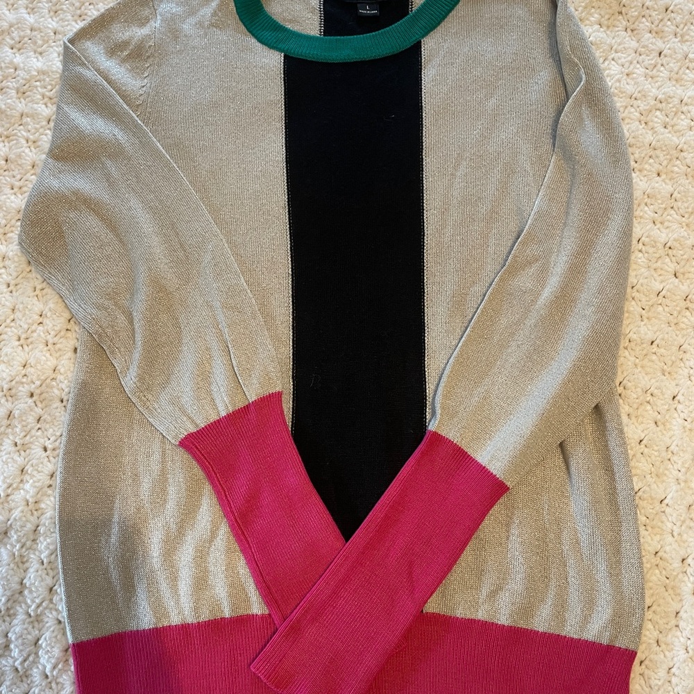 Colorblock Sweater with Pink and Green Accents